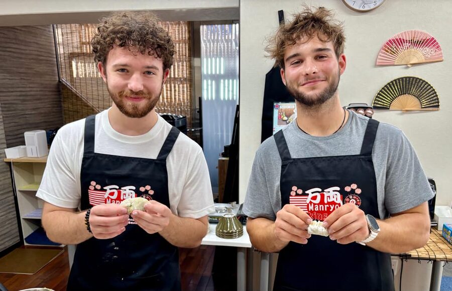 Kyoto: Ramen, Gyoza, and Onigiri Cooking Class - Eating everything you make