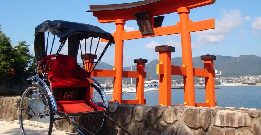Miyajima: Private Rickshaw Tour to Itsukushima Shrine - Meeting your guide outside the ferry terminal
