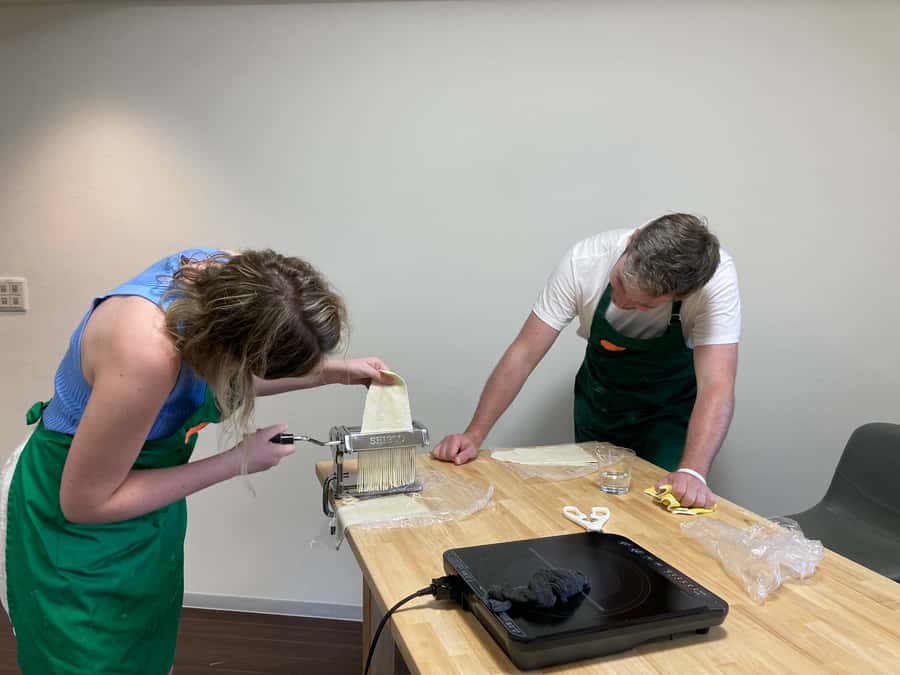 Osaka: Ramen and Gyoza Cooking Class in Dotonbori - Kneading wheat and cutting fresh noodles